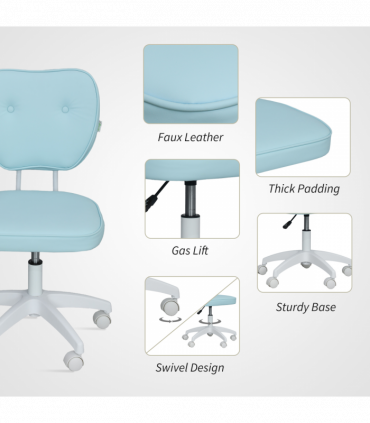 Vinsetto Vanity Task Chair with Adjustable Height, Armless, Blue