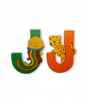 WOODEN JUNGLE ANIMAL PERSONALISED BEDROOM WALL DOOR NAME - J