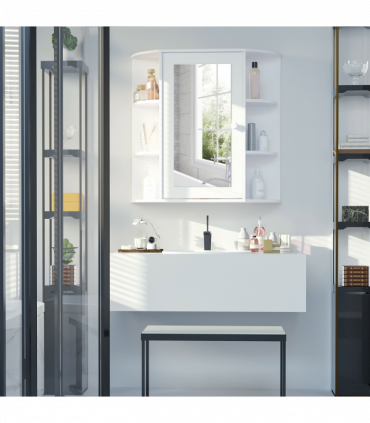 Wall Mounted Bathroom Cabinet w/ Mirror Single Door Storage Shelves HOMCOM
