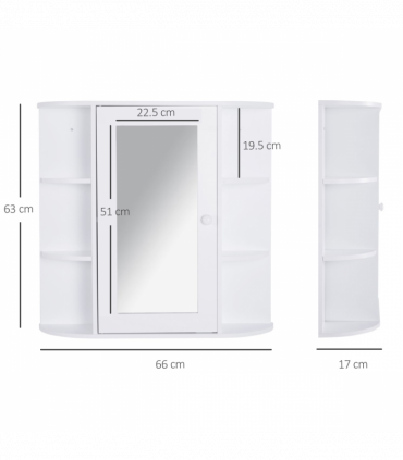 Wall Mounted Bathroom Cabinet w/ Mirror Single Door Storage Shelves HOMCOM