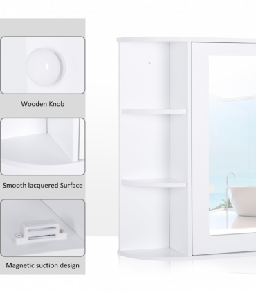 Wall Mounted Bathroom Cabinet w/ Mirror Single Door Storage Shelves HOMCOM