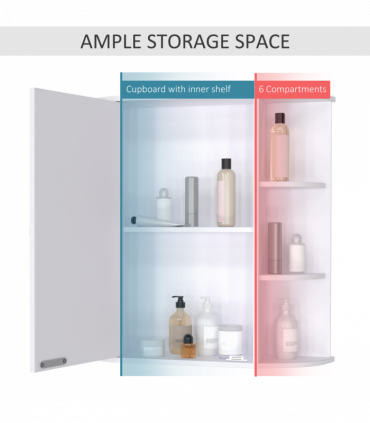 Wall Mounted Bathroom Cabinet w/ Mirror Single Door Storage Shelves HOMCOM