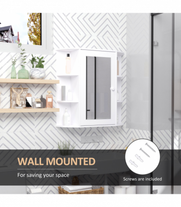 Wall Mounted Bathroom Cabinet w/ Mirror Single Door Storage Shelves HOMCOM