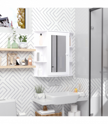 Wall Mounted Bathroom Cabinet w/ Mirror Single Door Storage Shelves HOMCOM