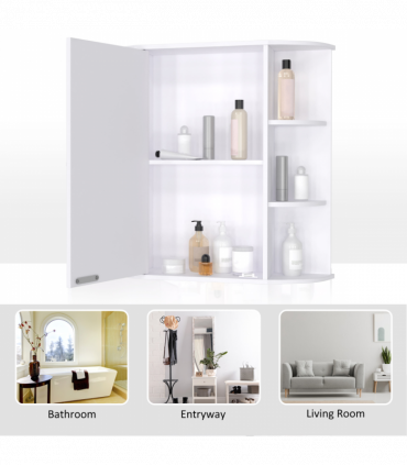 Wall Mounted Bathroom Cabinet w/ Mirror Single Door Storage Shelves HOMCOM