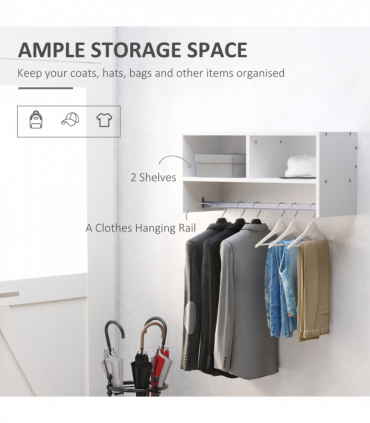Wall Mounted Coat Hanger Hooks Rack Stand White