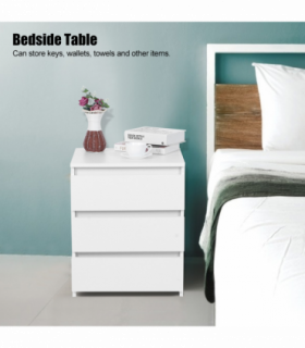 White Modern Bedside Table Cabinet Nightstand with 3 Storage Drawers Bedroom Furniture