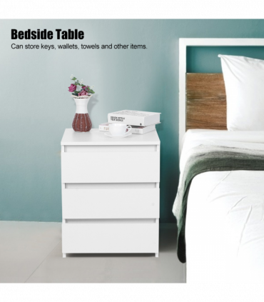 White Modern Bedside Table Cabinet Nightstand with 3 Storage Drawers Bedroom Furniture