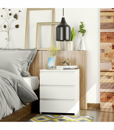 White Modern Bedside Table Cabinet Nightstand with 3 Storage Drawers Bedroom Furniture