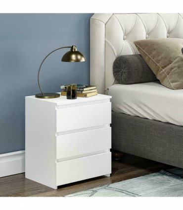 White Modern Bedside Table Cabinet Nightstand with 3 Storage Drawers Bedroom Furniture