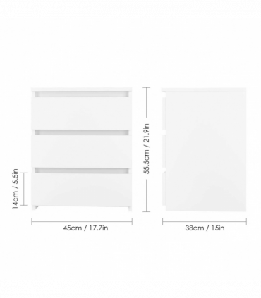 White Modern Bedside Table Cabinet Nightstand with 3 Storage Drawers Bedroom Furniture