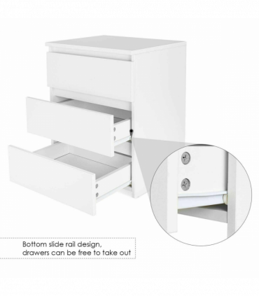 White Modern Bedside Table Cabinet Nightstand with 3 Storage Drawers Bedroom Furniture