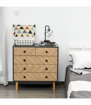 Wooden 5-Drawer Storage Cabinet Chest with Metal Handles Bedroom Living Room