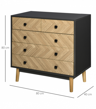 Wooden 5-Drawer Storage Cabinet Chest with Metal Handles Bedroom Living Room