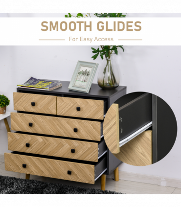 Wooden 5-Drawer Storage Cabinet Chest with Metal Handles Bedroom Living Room