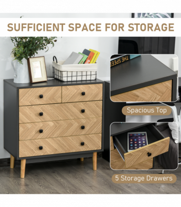 Wooden 5-Drawer Storage Cabinet Chest with Metal Handles Bedroom Living Room