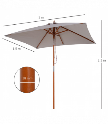 Wooden Patio Umbrella Market Parasol Outdoor Sunshade Grey Outsunny