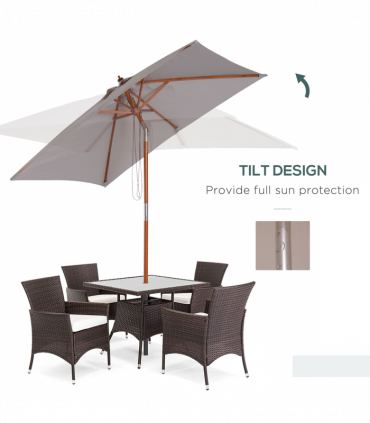 Wooden Patio Umbrella Market Parasol Outdoor Sunshade Grey Outsunny