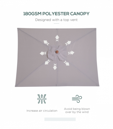 Wooden Patio Umbrella Market Parasol Outdoor Sunshade Grey Outsunny