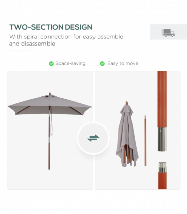 Wooden Patio Umbrella Market Parasol Outdoor Sunshade Grey Outsunny