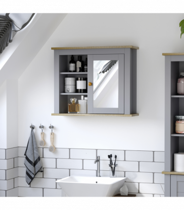 kleankin Bathroom Mirror Cabinet Storage Organizer with Open Inside Shelves