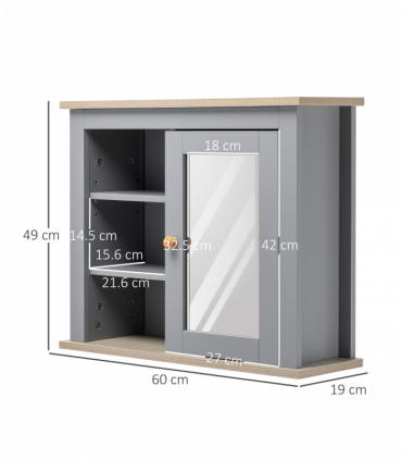 kleankin Bathroom Mirror Cabinet Storage Organizer with Open Inside Shelves