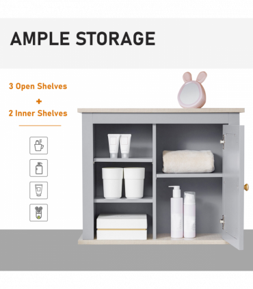 kleankin Bathroom Mirror Cabinet Storage Organizer with Open Inside Shelves