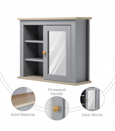 kleankin Bathroom Mirror Cabinet Storage Organizer with Open Inside Shelves