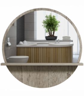 kleankin Round Mirror for Wall Makeup Mirror with Shelf Grey Wood Effect