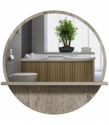 kleankin Round Mirror for Wall Makeup Mirror with Shelf Grey Wood Effect