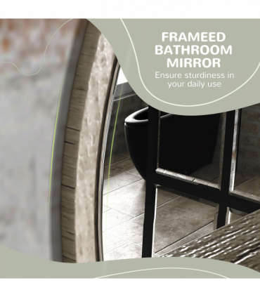 kleankin Round Mirror for Wall Makeup Mirror with Shelf Grey Wood Effect