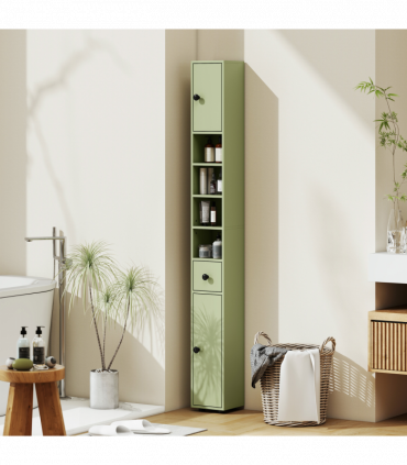 kleankin Slim Bathroom Cabinet, Toilet Roll Storage w/ Open Shelves, Green