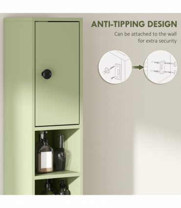 kleankin Slim Bathroom Cabinet, Toilet Roll Storage w/ Open Shelves, Green