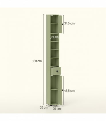 kleankin Slim Bathroom Cabinet, Toilet Roll Storage w/ Open Shelves, Green