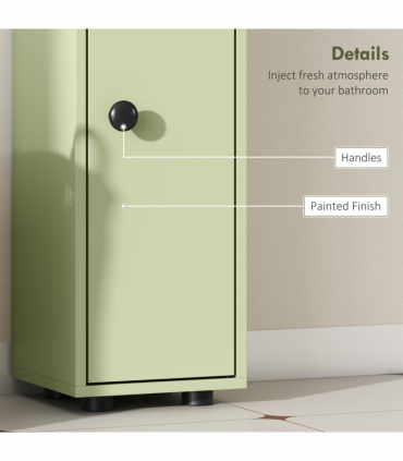 kleankin Slim Bathroom Cabinet, Toilet Roll Storage w/ Open Shelves, Green