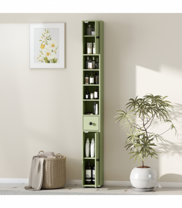 kleankin Slim Bathroom Cabinet, Toilet Roll Storage w/ Open Shelves, Green