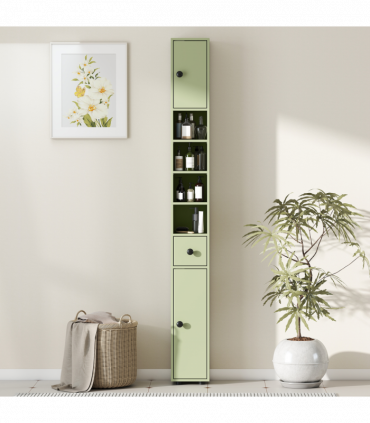 kleankin Slim Bathroom Cabinet, Toilet Roll Storage w/ Open Shelves, Green