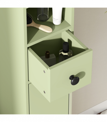 kleankin Slim Bathroom Cabinet, Toilet Roll Storage w/ Open Shelves, Green