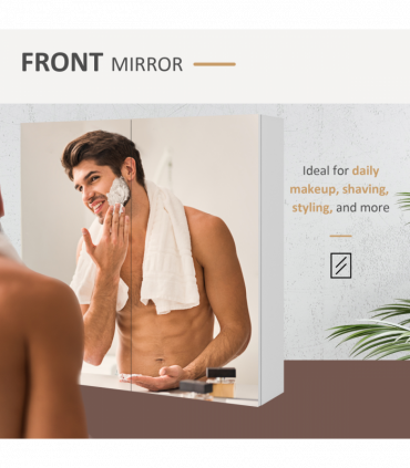 kleankin Wall Mounted Bathroom Storage Cupboard W/ Mirror and Shelf, White