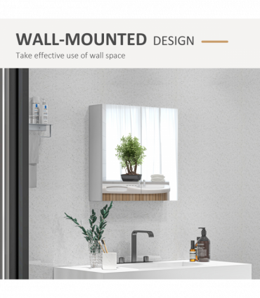 kleankin Wall Mounted Bathroom Storage Cupboard W/ Mirror and Shelf, White