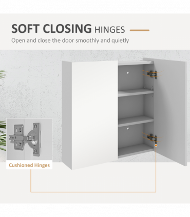 kleankin Wall Mounted Bathroom Storage Cupboard W/ Mirror and Shelf, White