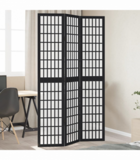 vidaXL Room Divider 3 Panels Black Solid Wood Paulownia
