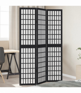 vidaXL Room Divider 3 Panels Black Solid Wood Paulownia