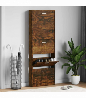 vidaXL Shoe Cabinet Smoked Oak 59x17x169 cm Engineered Wood