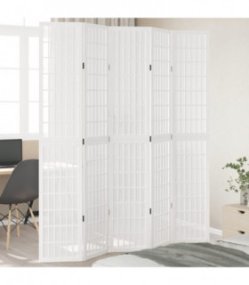 vidaXL Room Divider 5 Panels White Solid Wood Paulownia