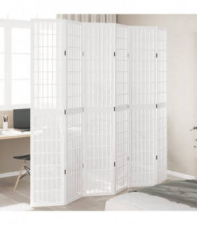 vidaXL Room Divider 6 Panels White Solid Wood Paulownia