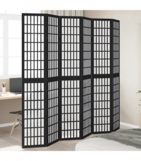 vidaXL Room Divider 6 Panels Black Solid Wood Paulownia
