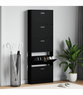 vidaXL Shoe Cabinet Black 59x17x169 cm Engineered Wood