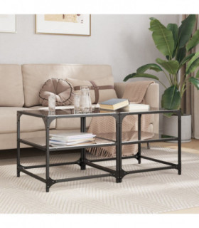 vidaXL Coffee Tables with Black Glass Top 2 pcs 50x50x45 cm Steel