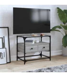 vidaXL TV Cabinet with Glass Top Grey Sonoma 60x35x51 cm Engineered Wood